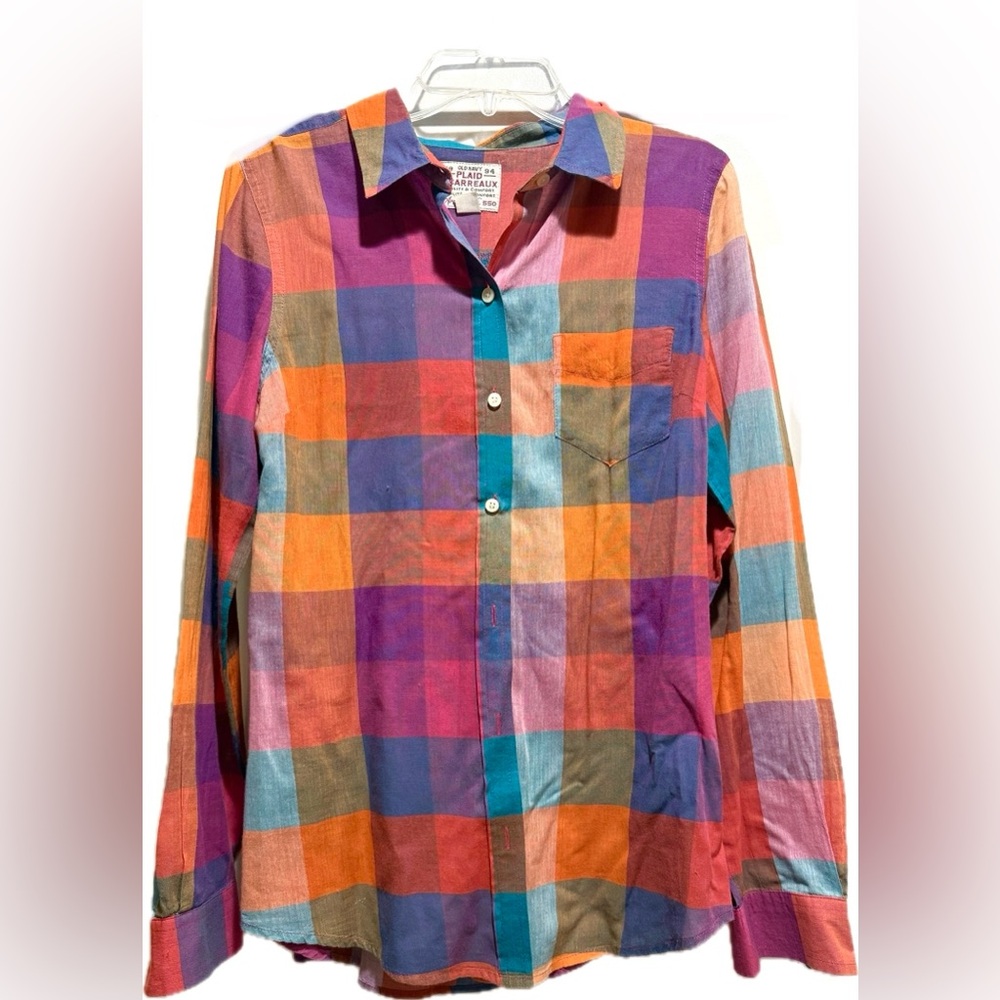 Old Navy breezy gauze madras plaid button down shirt XS